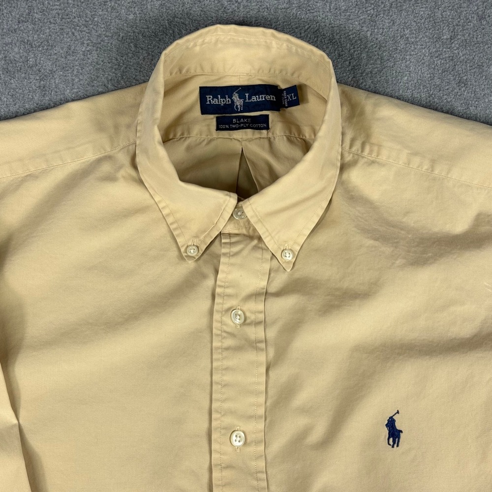 Ralph Lauren Blake Mens XL Tan 100% Two Ply Cotton Long Sleeve Button Down Shirt